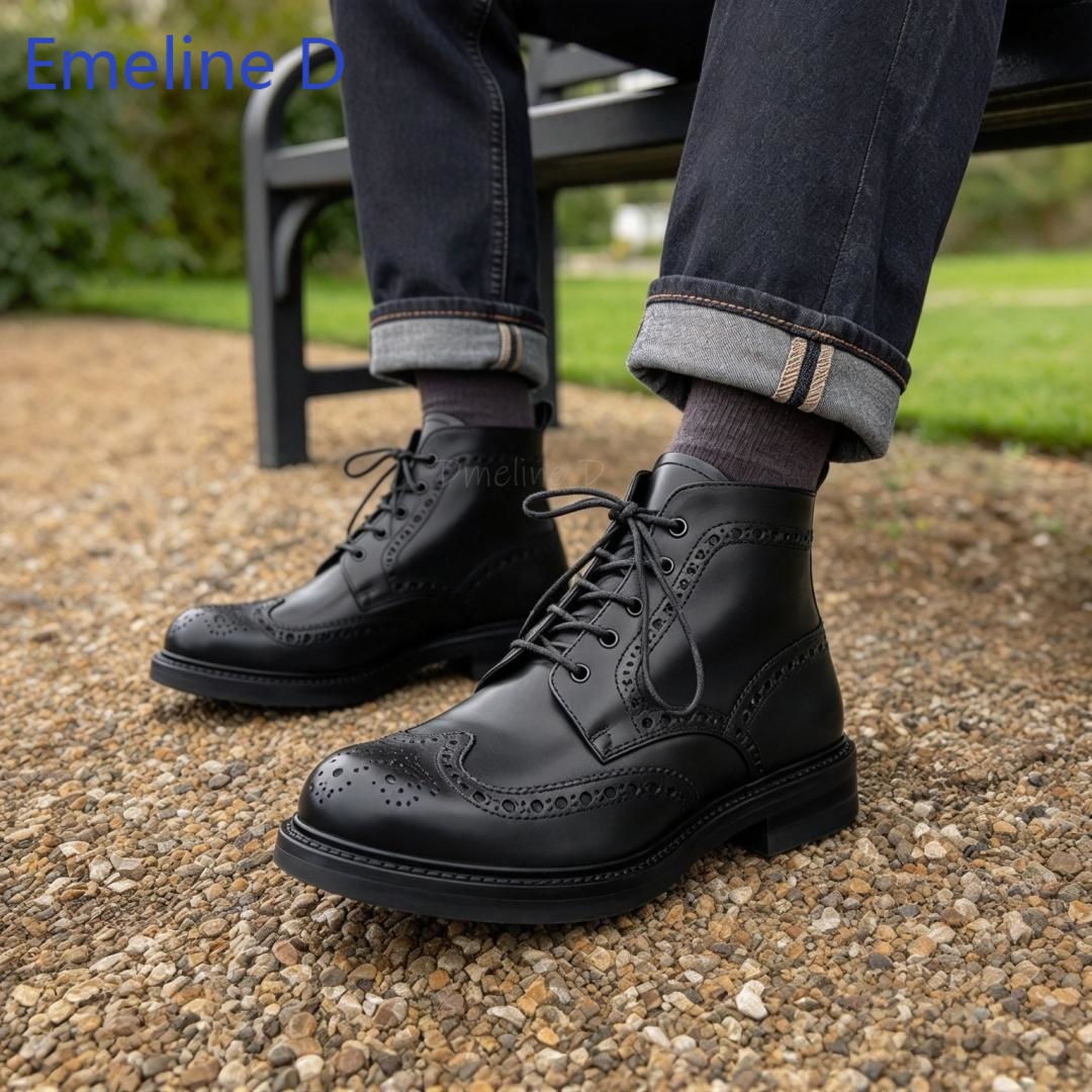 Formal Men Daily Wear Footwear - Męskie botki brogue z prawdziwej skóry,